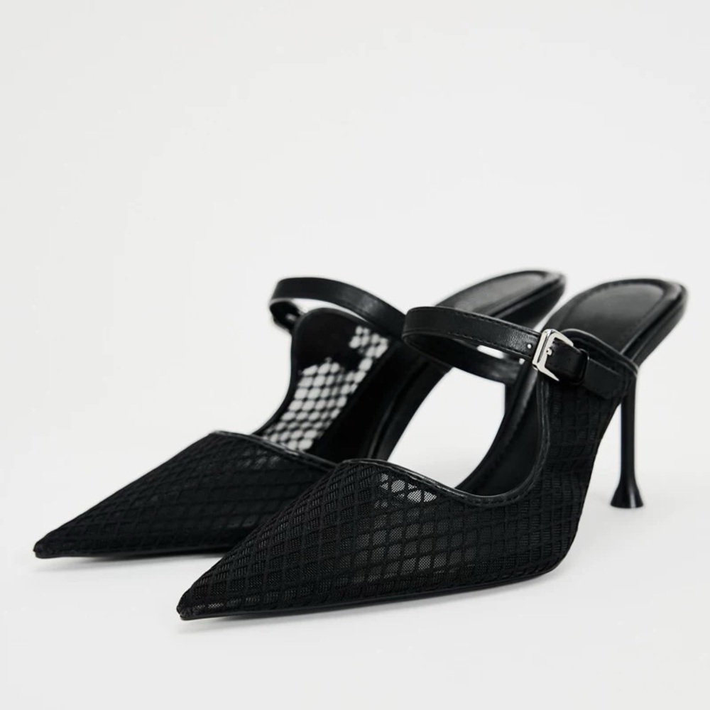 Black heeled mules